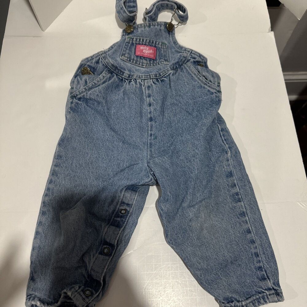 VTG OshKosh B'Gosh Baby BGosh 24 Months Denim Girls Vestbak Overalls Light Wash